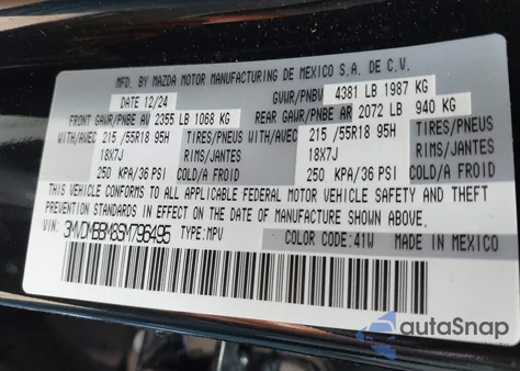 2025 Mazda Cx-30 2.5 S Select Sport из США, поврежденный, VIN 3MVDMBBM8SM796495